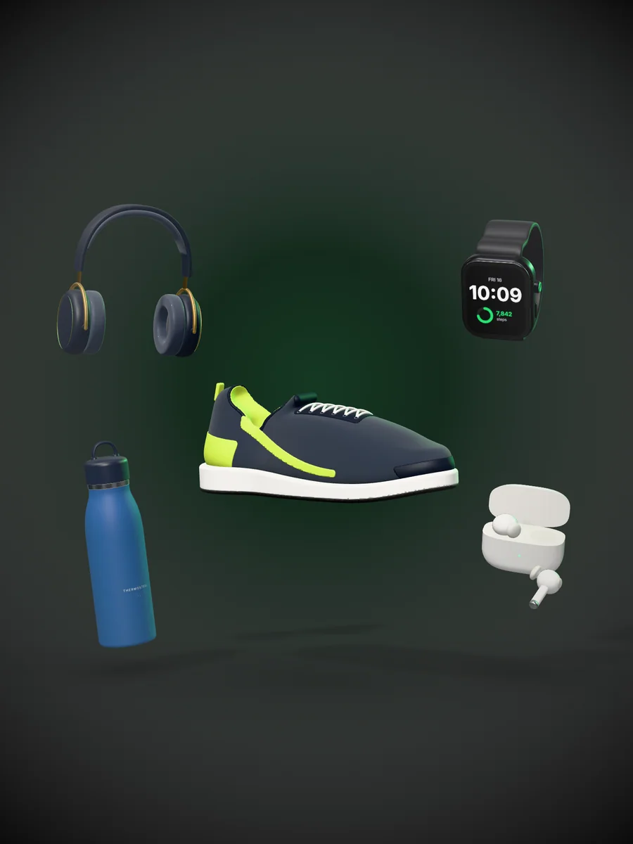 A selection of everyday products under warm studio light